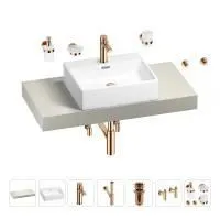 Раковина 50 см со столешницей 100 см Wellsee Graceful Pro 201012459 в наборе 10 в 1: столешница, раковина, смеситель, сифон, донный клапан, угловые вентили, аксессуары (цвет розовое золото)
