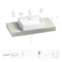 Раковина 50 см со столешницей 100 см Wellsee Graceful Pro 201012460 в наборе 10 в 1: столешница, раковина, смеситель, сифон, донный клапан, угловые вентили, аксессуары (цвет матовый белый)