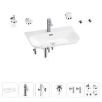 Раковина для ванной Wellsee Eclatant 2.0 201007546 в наборе 9 в 1: раковина белого глянцевого цвета, смеситель, сифон, донный клапан, угловые вентили, аксессуары (цвет набора хром)