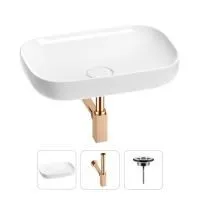 Раковина для ванной Wellsee Croquis 201001009 в наборе 3 в 1: овальная раковина белого глянцевого цвета, сифон, выпуск в цвете розовое золото