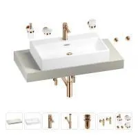 Раковина 70 см со столешницей 100 см Wellsee Graceful Pro 201012639 в наборе 10 в 1: столешница, раковина, смеситель, сифон, донный клапан, угловые вентили, аксессуары (цвет розовое золото)