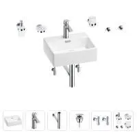 Раковина для ванной Wellsee Graceful Pro 201006621 в наборе 9 в 1: раковина белого глянцевого цвета, смеситель, сифон, донный клапан, угловые вентили, аксессуары (цвет набора хром)
