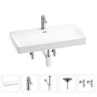 Раковина для ванной Wellsee Bromance 201005541 в наборе 5 в 1: раковина белого глянцевого цвета, смеситель, сифон, выпуск, угловые вентили (цвет набора хром)