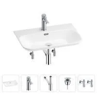 Раковина для ванной Wellsee Eclatant 2.0 201005431 в наборе 5 в 1: раковина белого глянцевого цвета, смеситель, сифон, донный клапан, угловые вентили (цвет набора хром)