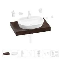 Раковина 60 см со столешницей 80 см Wellsee Calin 201007690 в наборе 10 в 1: столешница, раковина, смеситель, сифон, донный клапан, угловые вентили, аксессуары (цвет матовый белый)