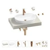 Раковина 60 см со столешницей 80 см Wellsee Calin 201007654 в наборе 10 в 1: столешница, раковина, смеситель, сифон, донный клапан, угловые вентили, аксессуары (цвет розовое золото)