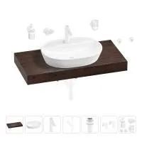 Раковина 60 см со столешницей 100 см Wellsee Calin 201007750 в наборе 10 в 1: столешница, раковина, смеситель, сифон, донный клапан, угловые вентили, аксессуары (цвет матовый белый)