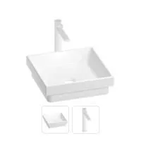 Раковина для ванной Wellsee Doux 201000640 в наборе 2 в 1: квадратная раковина белого глянцевого цвета, высокий смеситель в цвете матовый белый