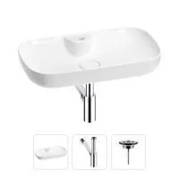 Раковина для ванной Wellsee Croquis 2.0 201001051 в наборе 3 в 1: овальная раковина белого глянцевого цвета, сифон, выпуск в цвете хром