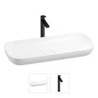 Раковина для ванной Wellsee Croquis 201000592 в наборе 2 в 1: овальная раковина белого глянцевого цвета, высокий смеситель в цвете матовый черный