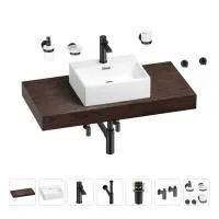 Раковина 43 см со столешницей 100 см Wellsee Graceful Pro 201012247 в наборе 10 в 1: столешница, раковина, смеситель, сифон, донный клапан, угловые вентили, аксессуары (цвет матовый черный)
