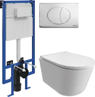 Комплект Унитаз подвесной DIWO Архангельск 0800 безободковый, с микролифтом + Инсталляция STWORKI + Кнопка 230822 хром глянцевый