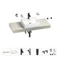 Раковина 50 см со столешницей 120 см Wellsee Graceful Pro 201012512 в наборе 10 в 1: столешница, раковина, смеситель, сифон, донный клапан, угловые вентили, аксессуары (цвет матовый черный)