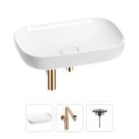 Раковина для ванной Wellsee Croquis 201001024 в наборе 3 в 1: овальная раковина белого глянцевого цвета, сифон, выпуск в цвете розовое золото