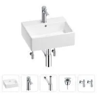 Раковина для ванной Wellsee Graceful Pro 201004581 в наборе 5 в 1: раковина белого глянцевого цвета, смеситель, сифон, донный клапан, угловые вентили (цвет набора хром)