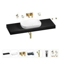 Раковина 60 см со столешницей 140 см Wellsee Croquis 201008363 в наборе 9 в 1: столешница, раковина, встраиваемый смеситель, сифон, выпуск, аксессуары (цвет набора золото)