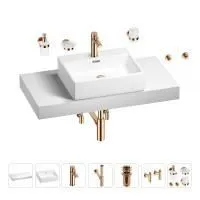 Раковина 50 см со столешницей 100 см Wellsee Graceful Pro 201012499 в наборе 10 в 1: столешница, раковина, смеситель, сифон, донный клапан, угловые вентили, аксессуары (цвет розовое золото)