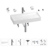 Раковина для ванной Wellsee Pure BY Wellsee 201006516 в наборе 9 в 1: раковина белого глянцевого цвета, высокий смеситель, сифон, выпуск, угловые вентили, аксессуары (цвет хром)