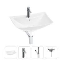 Раковина для ванной Wellsee Cerulean 201003016 в наборе 4 в 1: раковина белого глянцевого цвета, смеситель, сифон, выпуск (цвет набора хром)