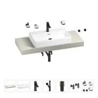 Раковина 70 см со столешницей 120 см Wellsee Graceful Pro 201012697 в наборе 10 в 1: столешница, раковина, смеситель, сифон, донный клапан, угловые вентили, аксессуары (цвет матовый черный)