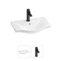 Раковина для ванной Wellsee Bisou 201000872 в наборе 2 в 1: полукруглая раковина белого глянцевого цвета, смеситель в цвете матовый черный