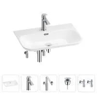 Раковина для ванной Wellsee Eclatant 2.0 201005466 в наборе 5 в 1: раковина белого глянцевого цвета, смеситель, сифон, донный клапан, угловые вентили (цвет набора хром)