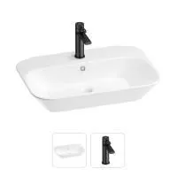 Раковина для ванной Wellsee Eclatant 201000942 в наборе 2 в 1: прямоугольная раковина белого глянцевого цвета, смеситель в цвете матовый черный