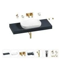 Раковина 60 см со столешницей 120 см Wellsee Croquis 201008163 в наборе 9 в 1: столешница, раковина, встраиваемый смеситель, сифон, выпуск, аксессуары (цвет набора золото)