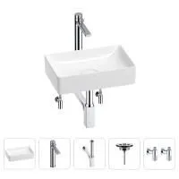 Раковина для ванной Wellsee Pure BY Wellsee 201004356 в наборе 5 в 1: раковина белого глянцевого цвета, высокий смеситель, сифон, выпуск, угловые вентили (цвет набора хром)