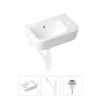 Комплект 3 в 1 Lavinia Boho One 21520787: подвесная фарфоровая раковина для туалета 37 см (отверстие под смеситель справа), металлический сифон, донный клапан