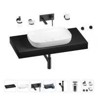 Раковина 60 см со столешницей 100 см Wellsee Croquis 201008127 в наборе 9 в 1: столешница, раковина, встраиваемый смеситель, сифон, выпуск, аксессуары (цвет набора матовый черный)