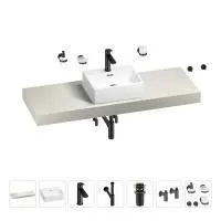 Раковина 43 см со столешницей 140 см Wellsee Graceful Pro 201012332 в наборе 10 в 1: столешница, раковина, смеситель, сифон, донный клапан, угловые вентили, аксессуары (цвет матовый черный)