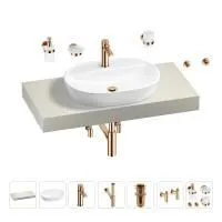 Раковина 60 см со столешницей 100 см Wellsee Calin 201007719 в наборе 10 в 1: столешница, раковина, смеситель, сифон, донный клапан, угловые вентили, аксессуары (цвет розовое золото)