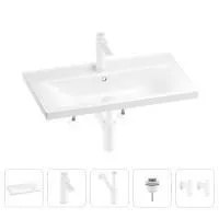 Раковина для ванной Wellsee FreeDom 201004985 в наборе 5 в 1: раковина белого глянцевого цвета, смеситель, сифон, донный клапан, угловые вентили (цвет набора матовый белый)