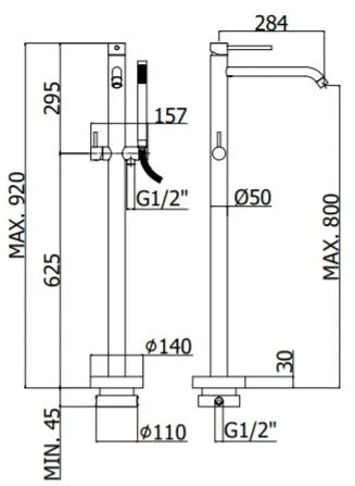 Смеситель для ванны с душем Paffoni LIGHT LIG032NO