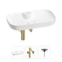 Раковина для ванной Wellsee Croquis 2.0 201001073 в наборе 3 в 1: овальная раковина белого глянцевого цвета, сифон, выпуск в цвете золото