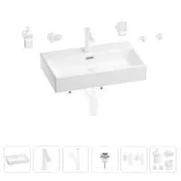 Раковина для ванной Wellsee Graceful Pro 201006720 в наборе 9 в 1: раковина белого глянцевого цвета, смеситель, сифон, донный клапан, угловые вентили, аксессуары (цвет набора матовый белый)