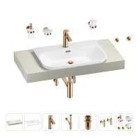 Раковина 65 см со столешницей 100 см Wellsee Eclatant 2.0 201013234 в наборе 10 в 1: столешница, раковина, смеситель, сифон, донный клапан, угловые вентили, аксессуары (цвет розовое золото)