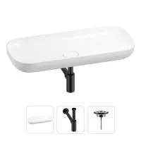 Раковина для ванной Wellsee Croquis 201001027 в наборе 3 в 1: овальная раковина белого глянцевого цвета, сифон, выпуск в цвете матовый черный