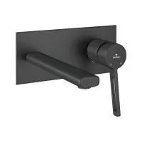 Встраиваемый смеситель для раковины (умывальника) Wellsee ONCE! and forever 182412001, в комплекте блок скрытого монтажа и внешняя панель на стену, латунный, длина излива 110 мм (цвет матовый черный)