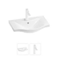 Раковина для ванной Wellsee Bisou 201000885 в наборе 2 в 1: полукруглая раковина белого глянцевого цвета, смеситель в цвете матовый белый