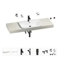 Раковина 65 см со столешницей 140 см Wellsee Eclatant 2.0 201013352 в наборе 10 в 1: столешница, раковина, смеситель, сифон, донный клапан, угловые вентили, аксессуары (цвет матовый черный)