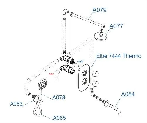 A177477 Встраиваемый комлплект для ванны с верхней душевой насадкой, лейкой и изливом