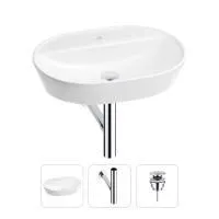 Раковина для ванной Wellsee Calin 201000986 в наборе 3 в 1: овальная раковина белого глянцевого цвета, сифон, донный клапан в цвете хром