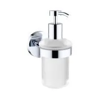 Стеклянный дозатор для жидкого мыла с латунным настенным держателем Wellsee Finishing Touch 182514000 (цвет дозатора матовый, цвет держателя хром). Для применения в ванной комнате и кухне