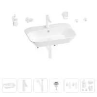 Раковина для ванной Wellsee Eclatant 201007460 в наборе 9 в 1: раковина белого глянцевого цвета, смеситель, сифон, донный клапан, угловые вентили, аксессуары (цвет набора матовый белый)