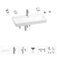 Раковина для ванной Wellsee Bromance 201007646 в наборе 9 в 1: раковина белого глянцевого цвета, смеситель, сифон, выпуск, угловые вентили, аксессуары (цвет набора хром)