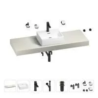 Раковина 43 см со столешницей 140 см Wellsee Graceful Pro 201012337 в наборе 10 в 1: столешница, раковина, смеситель, сифон, донный клапан, угловые вентили, аксессуары (цвет матовый черный)