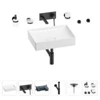 Раковина для ванной Wellsee Pure BY Wellsee 201006427 в наборе 8 в 1: раковина белого глянцевого цвета, встраиваемый смеситель, сифон, выпуск, аксессуары (цвет набора матовый черный)