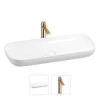 Раковина для ванной Wellsee Croquis 201000599 в наборе 2 в 1: овальная раковина белого глянцевого цвета, высокий смеситель в цвете розовое золото